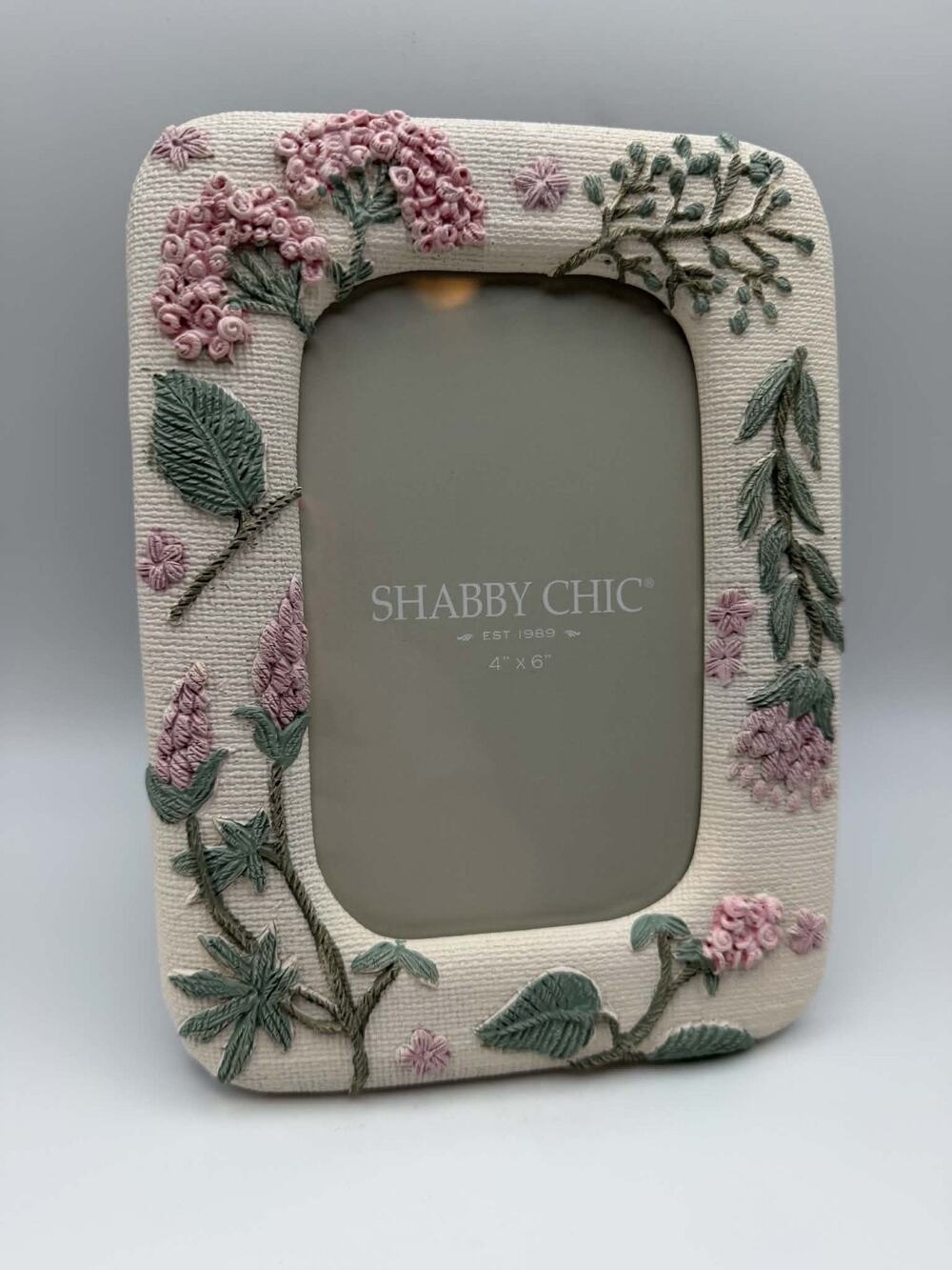 Shabby Chic White Pink Floral Resin Embroidered Texture Photo Frame 4x6 Cottage